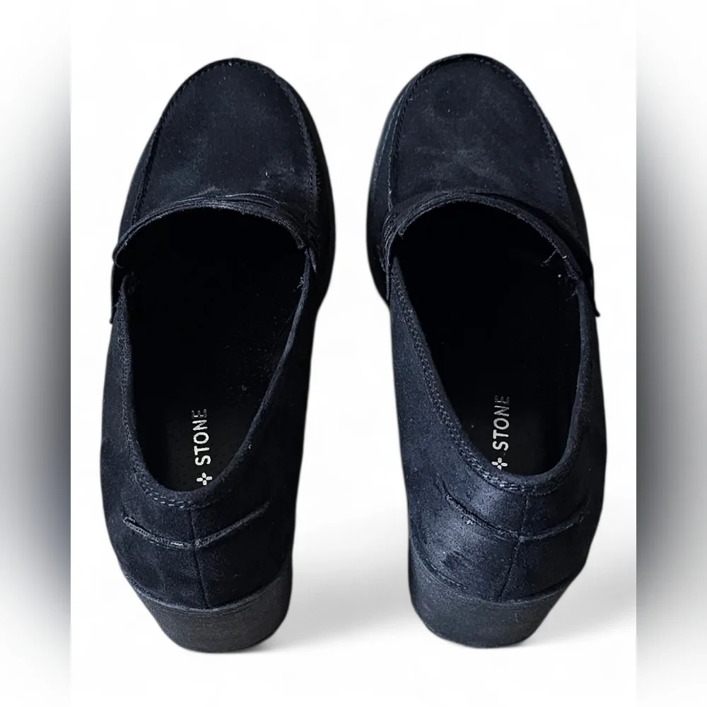 Sun + Stone Women’s Black Suede Block Heel Loafers Size 9